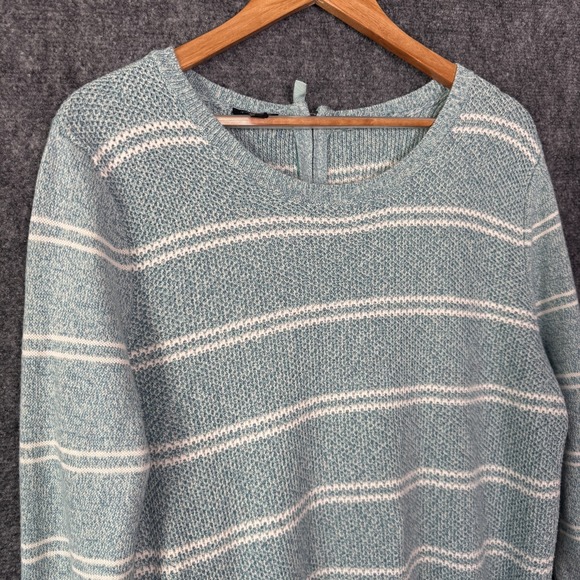 Talbots Sweater Womens XL Blue White Striped Open Knit Casual Coastal Pullover - Picture 5 of 11